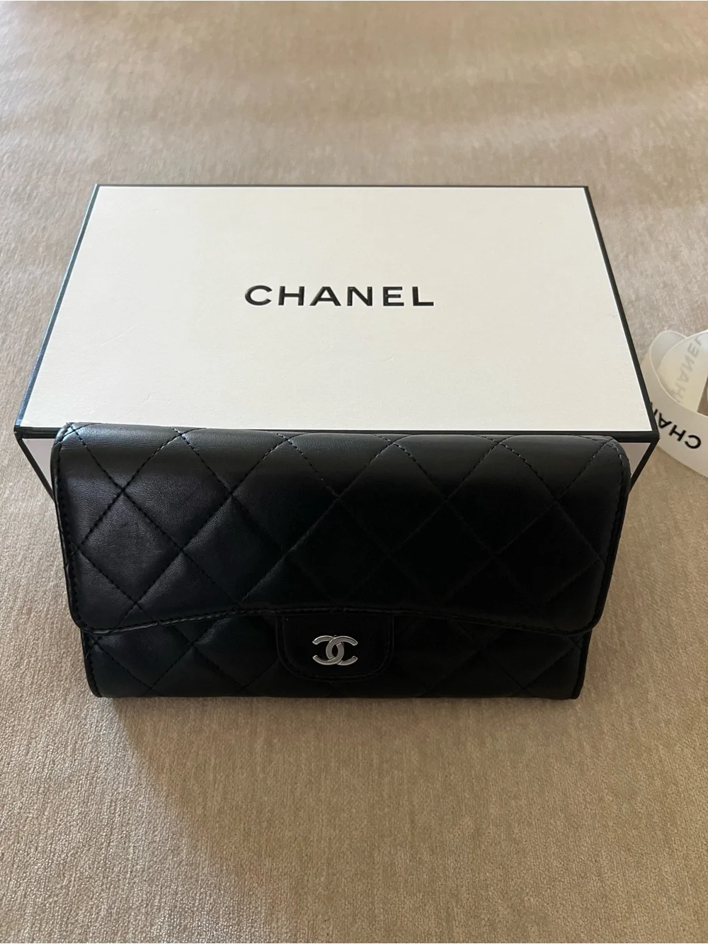 Chanel Classic Long Flap Wallet Lambskin Authentic Good Condition